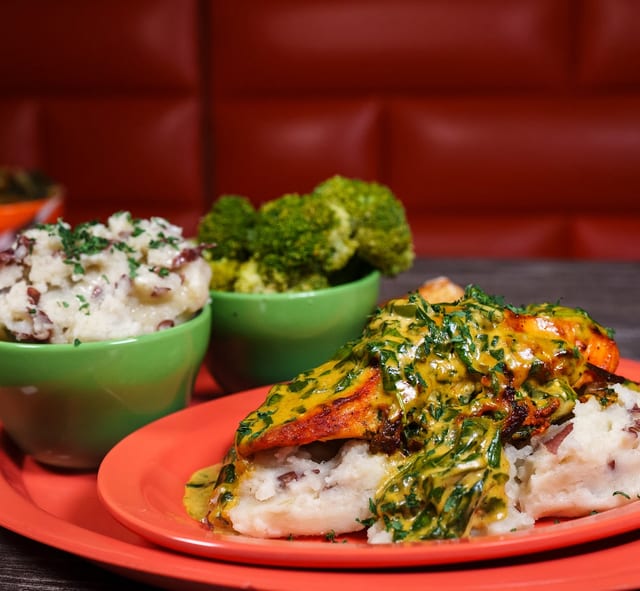 Stuffed Salmon with Mashed Potatoes.