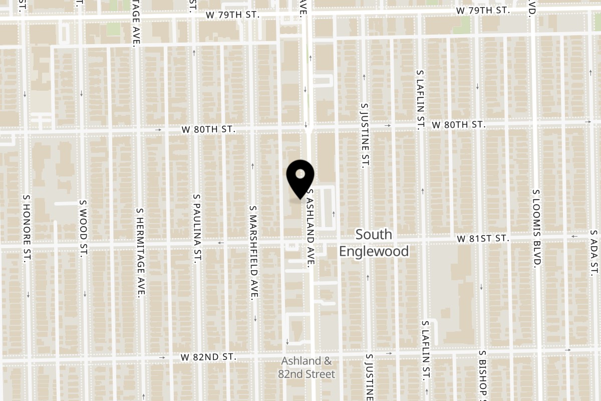 Map showing the location of The Neighborhood Gem on 8040 S Ashland Ave in Chicago